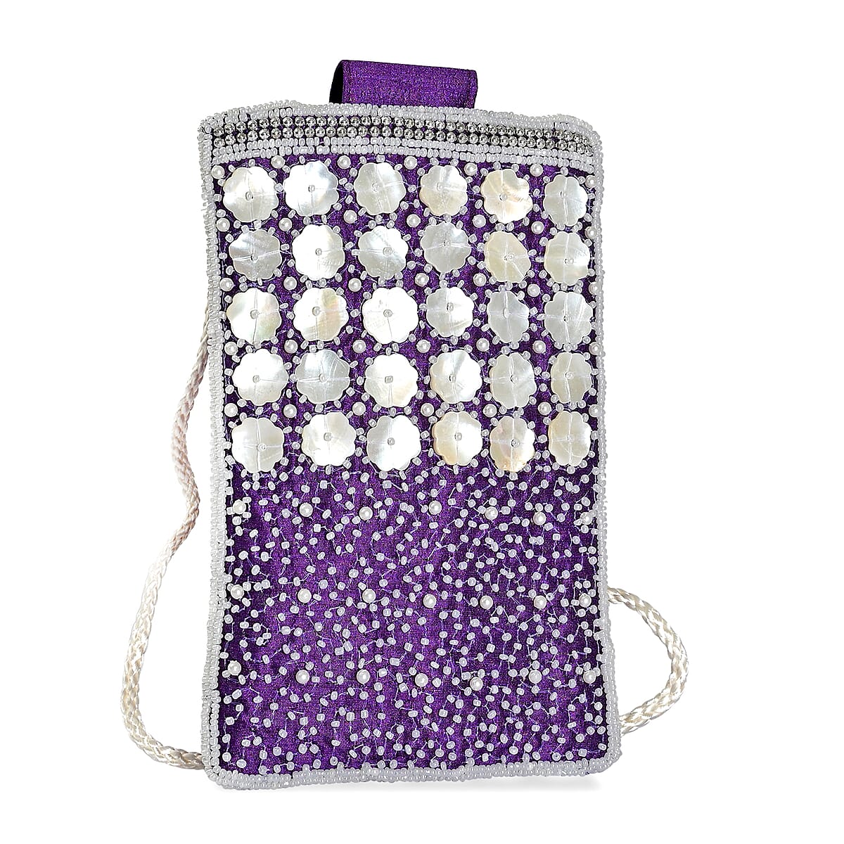 TAMSY Purple Genuine Leather Bead Work Dupion Silk Crossbody Bag image number 5