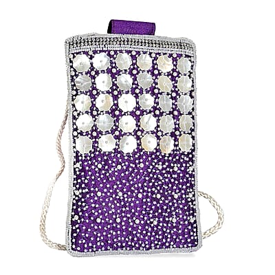 TAMSY Purple Bead Work Dupion Silk Crossbody Bag