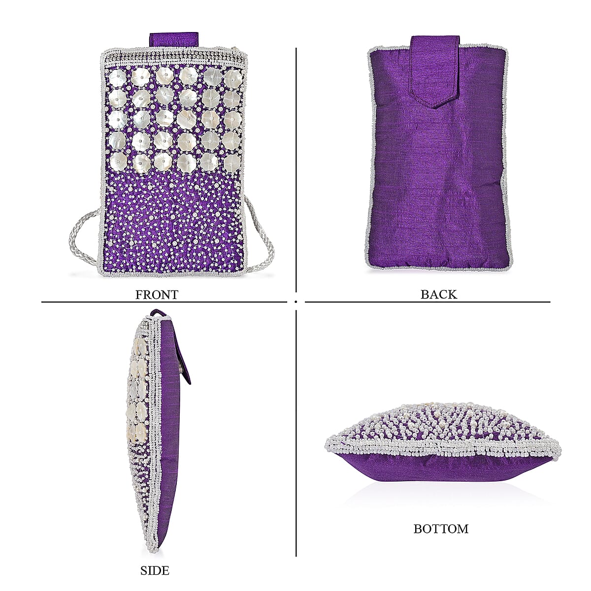 TAMSY Purple Genuine Leather Bead Work Dupion Silk Crossbody Bag image number 6