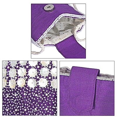 TAMSY Purple Bead Work Dupion Silk Crossbody Bag