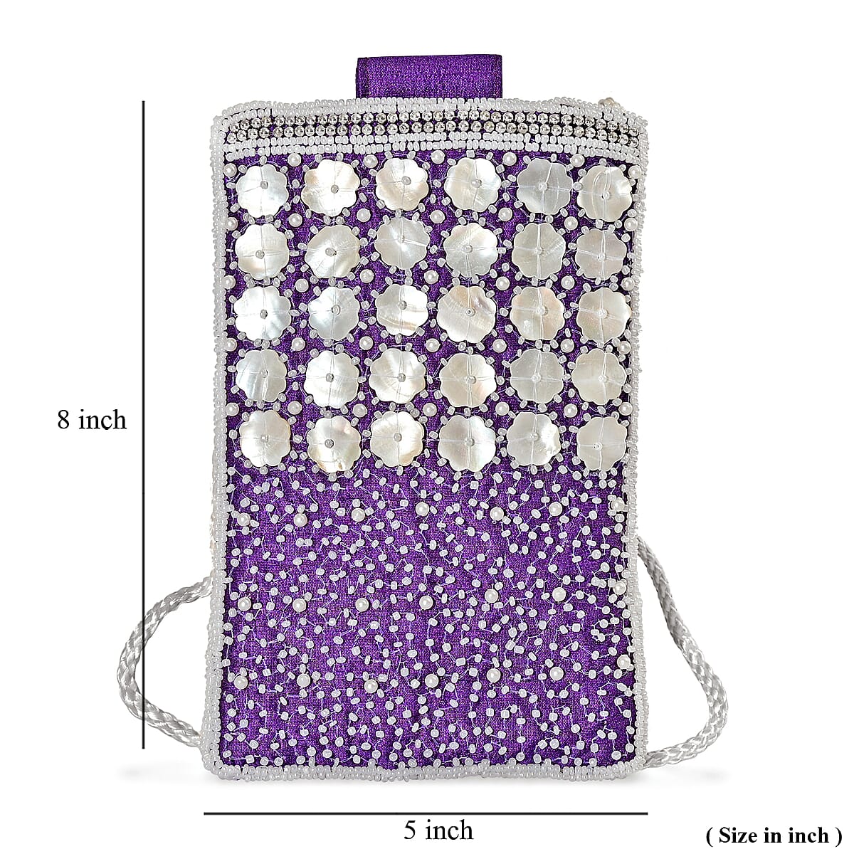 TAMSY Purple Genuine Leather Bead Work Dupion Silk Crossbody Bag image number 8