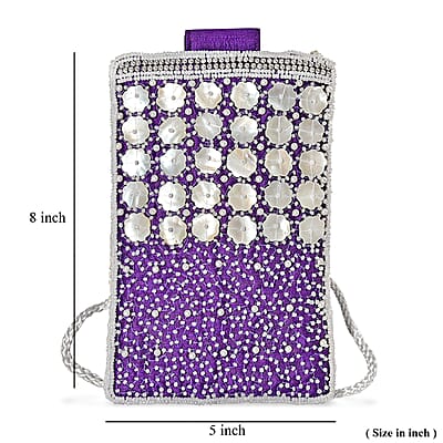 TAMSY Purple Bead Work Dupion Silk Crossbody Bag
