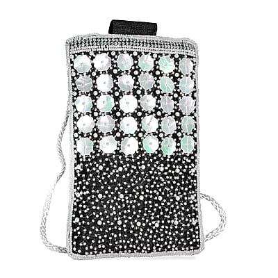 TAMSY Black Bead Work Dupion Silk Crossbody Bag