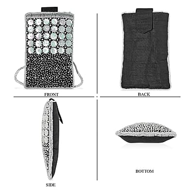 TAMSY Black Bead Work Dupion Silk Crossbody Bag
