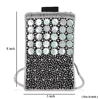 TAMSY Black Bead Work Dupion Silk Crossbody Bag