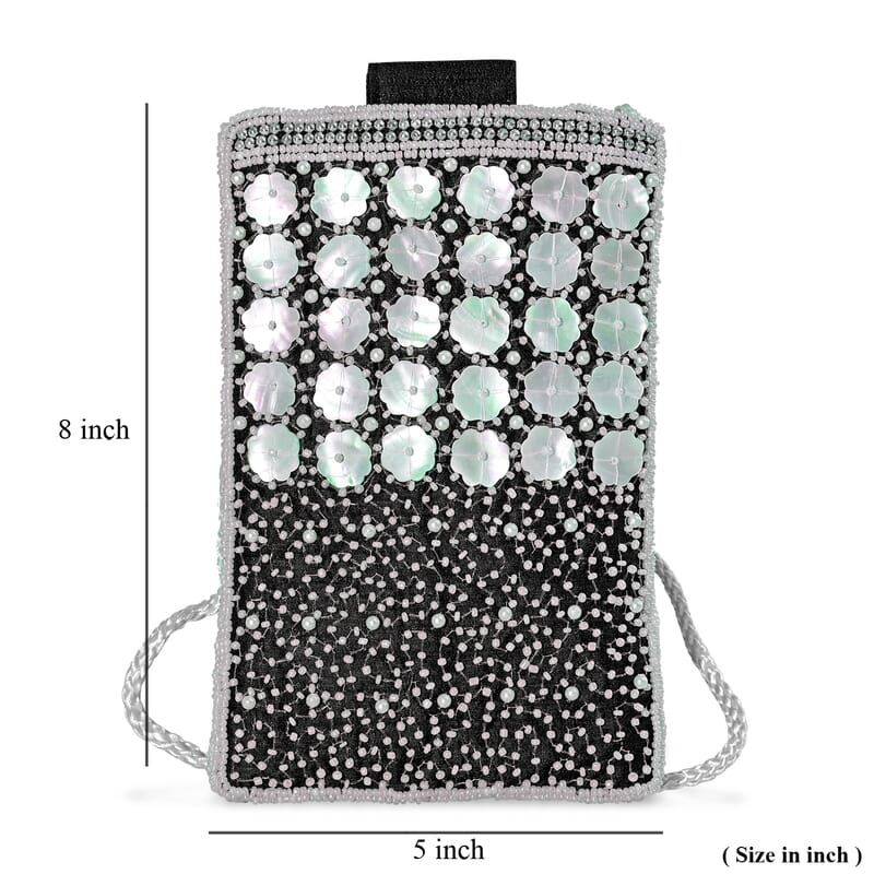 TAMSY Black Bead Work Dupion Silk Crossbody Bag