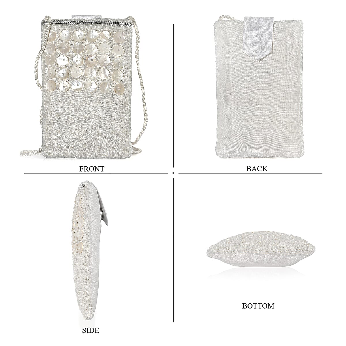 TAMSY Off White Genuine Leather Bead Work Dupion Silk Crossbody Bag image number 6