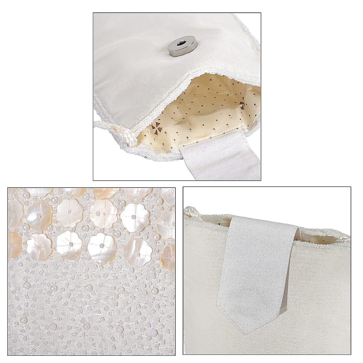 TAMSY Off White Genuine Leather Bead Work Dupion Silk Crossbody Bag image number 7