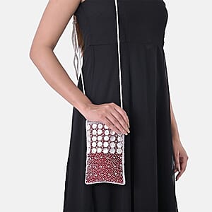 TAMSY Maroon Genuine Leather Bead Work Dupion Silk Crossbody Bag