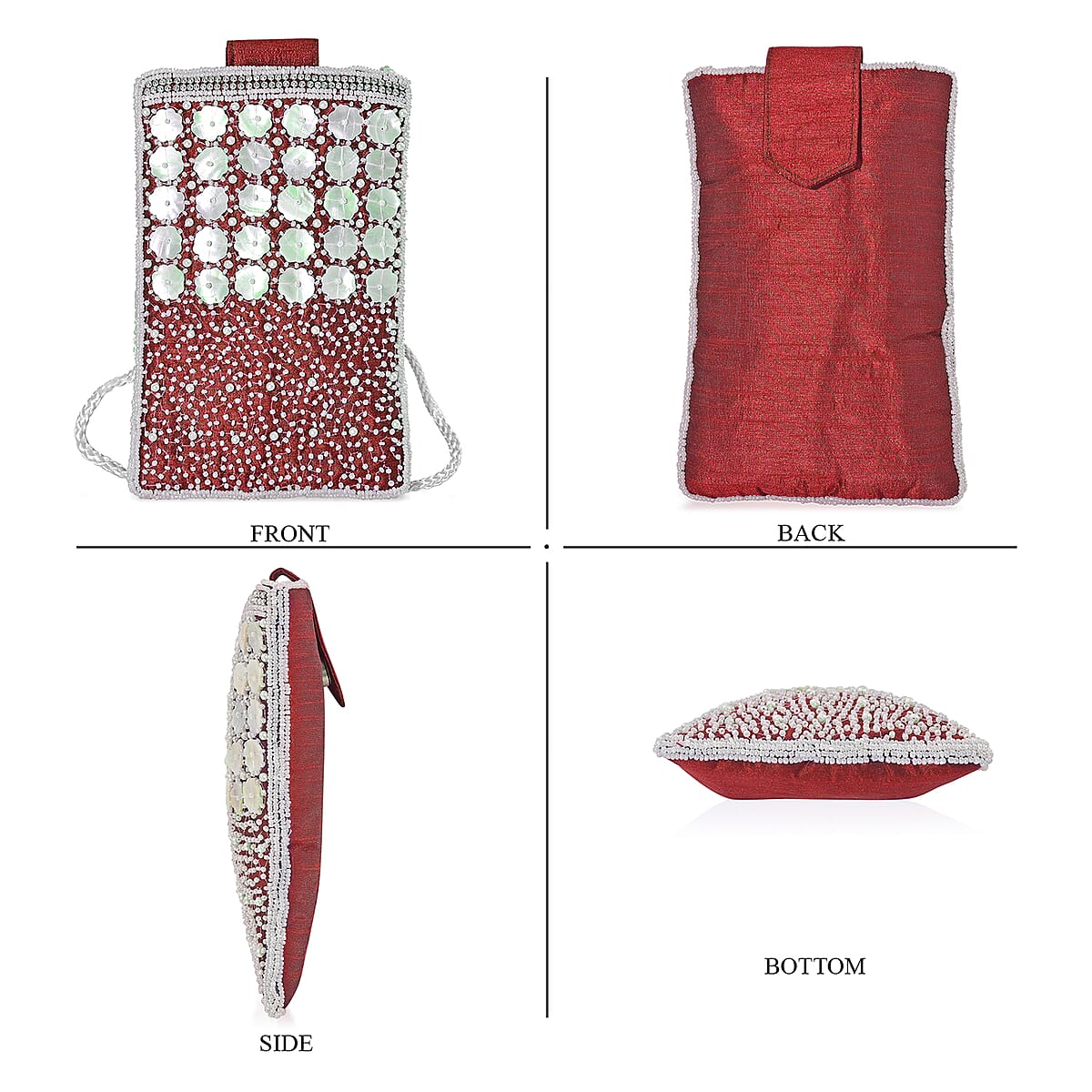 TAMSY Maroon Genuine Leather Bead Work Dupion Silk Crossbody Bag image number 6