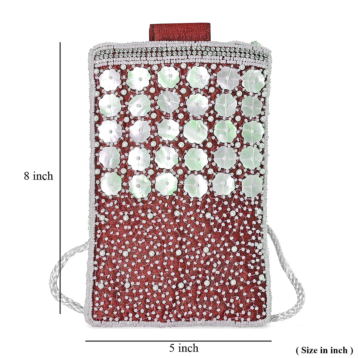 TAMSY Maroon Genuine Leather Bead Work Dupion Silk Crossbody Bag image number 8