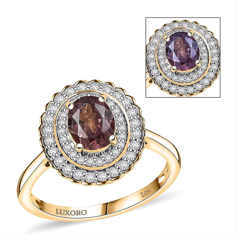 Certified & Appraised Luxoro 10K Yellow Gold AAA Madagascar Color Change Garnet, Diamond (I2) (0.47 cts) Ring (Size 12.0) 2.00 ctw