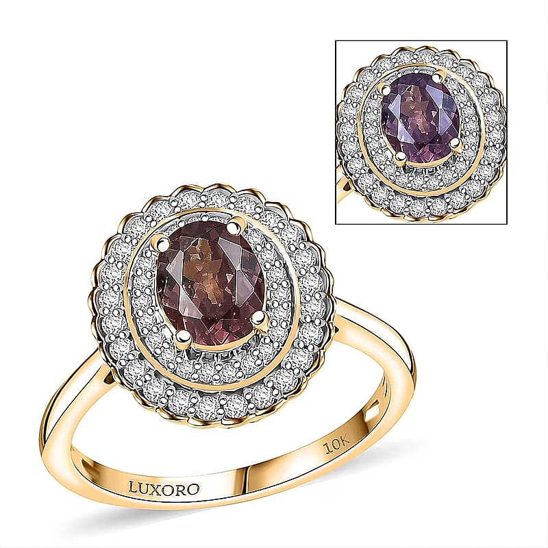 Certified & Appraised Luxoro 10K Yellow Gold AAA Madagascar Color Change Garnet, Diamond (I2) (0.47 cts) Ring (Size 12.0) 2.00 ctw