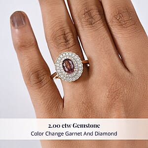 Certified & Appraised Luxoro AAA Madagascar Color Change Garnet and I2 Diamond 2.00 ctw Ring in 10K Yellow Gold (Size 8.0)