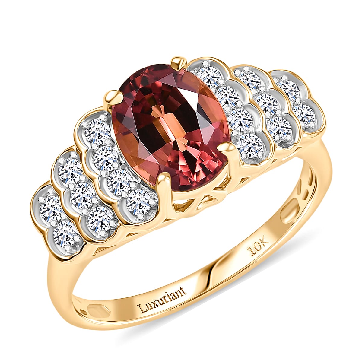 Certified & Appraised Luxoro AAA Madagascar Color Change Garnet and I2 Diamond 1.75 ctw Ring in 10K Yellow Gold (Size 6.0) image number 0