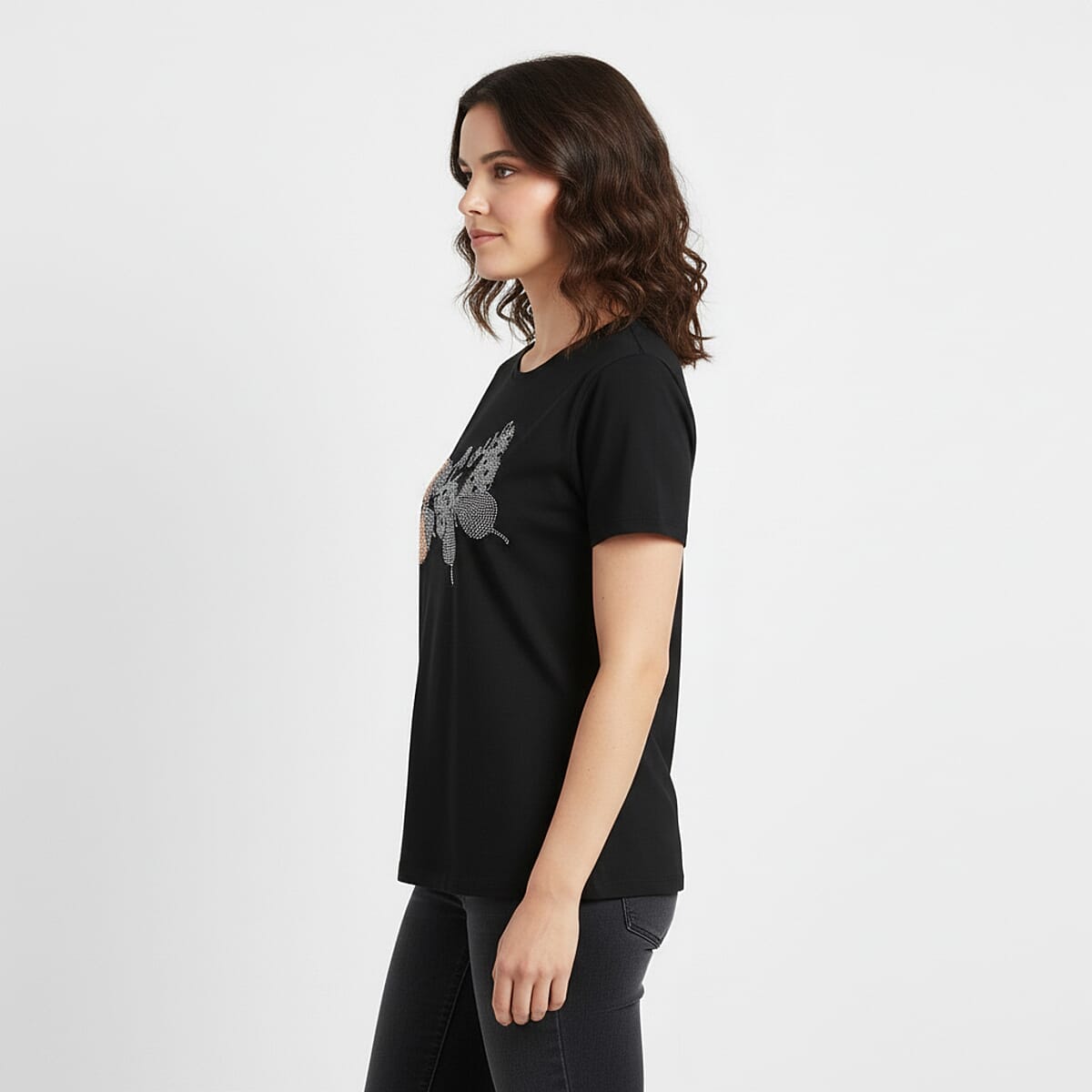 Doorbuster Tamsy Black Butterfly Design Short Sleeve Shirt - One Size Fits Up to XLarge image number 1