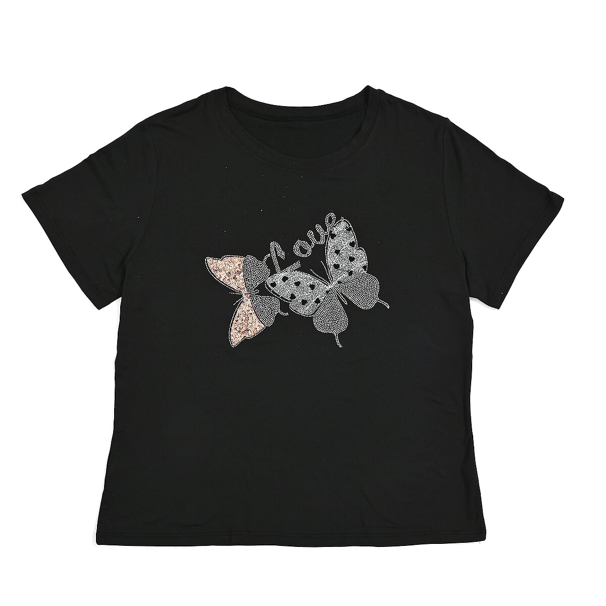 Doorbuster Tamsy Black Butterfly Design Short Sleeve Shirt - One Size Fits Up to XLarge image number 3