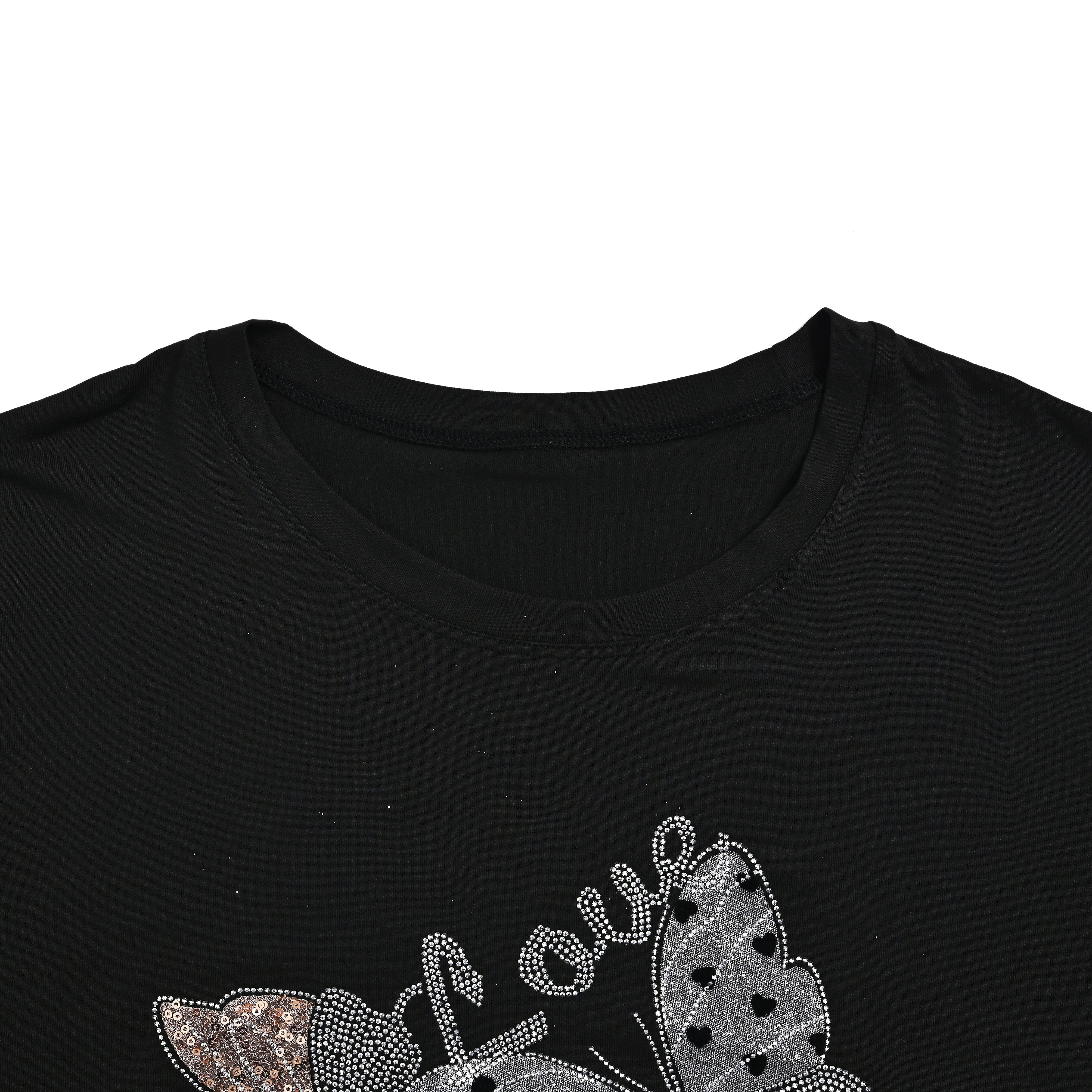  Tamsy Black Butterfly Design Short Sleeve Shirt - One Size Fits Up to XLarge