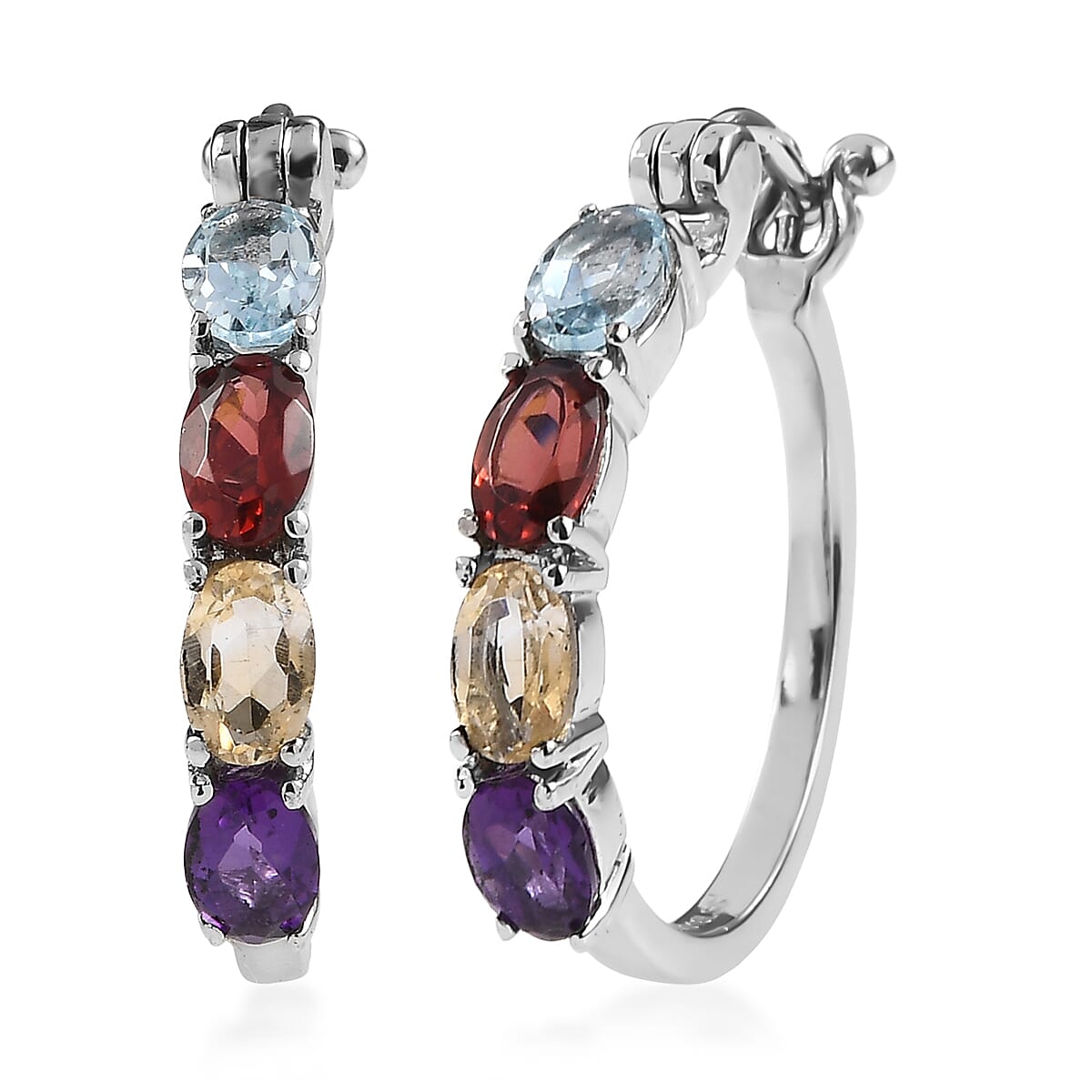 EverTrue Multi Gemstone 4.00 ctw Hoop Earrings in Stainless Steel  image number 0