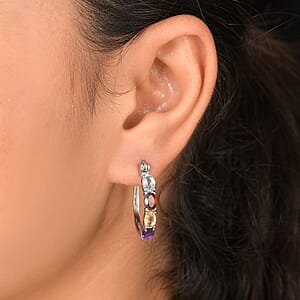 EverTrue Multi Gemstone 4.00 ctw Hoop Earrings in Stainless Steel 