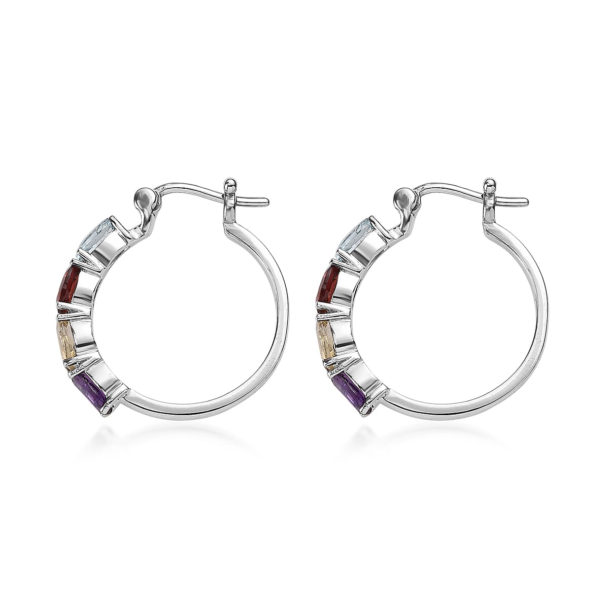 EverTrue Multi Gemstone 4.00 ctw Hoop Earrings in Stainless Steel  image number 3