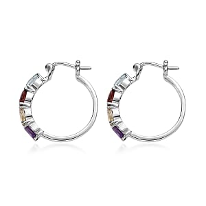 EverTrue Multi Gemstone 4.00 ctw Hoop Earrings in Stainless Steel 