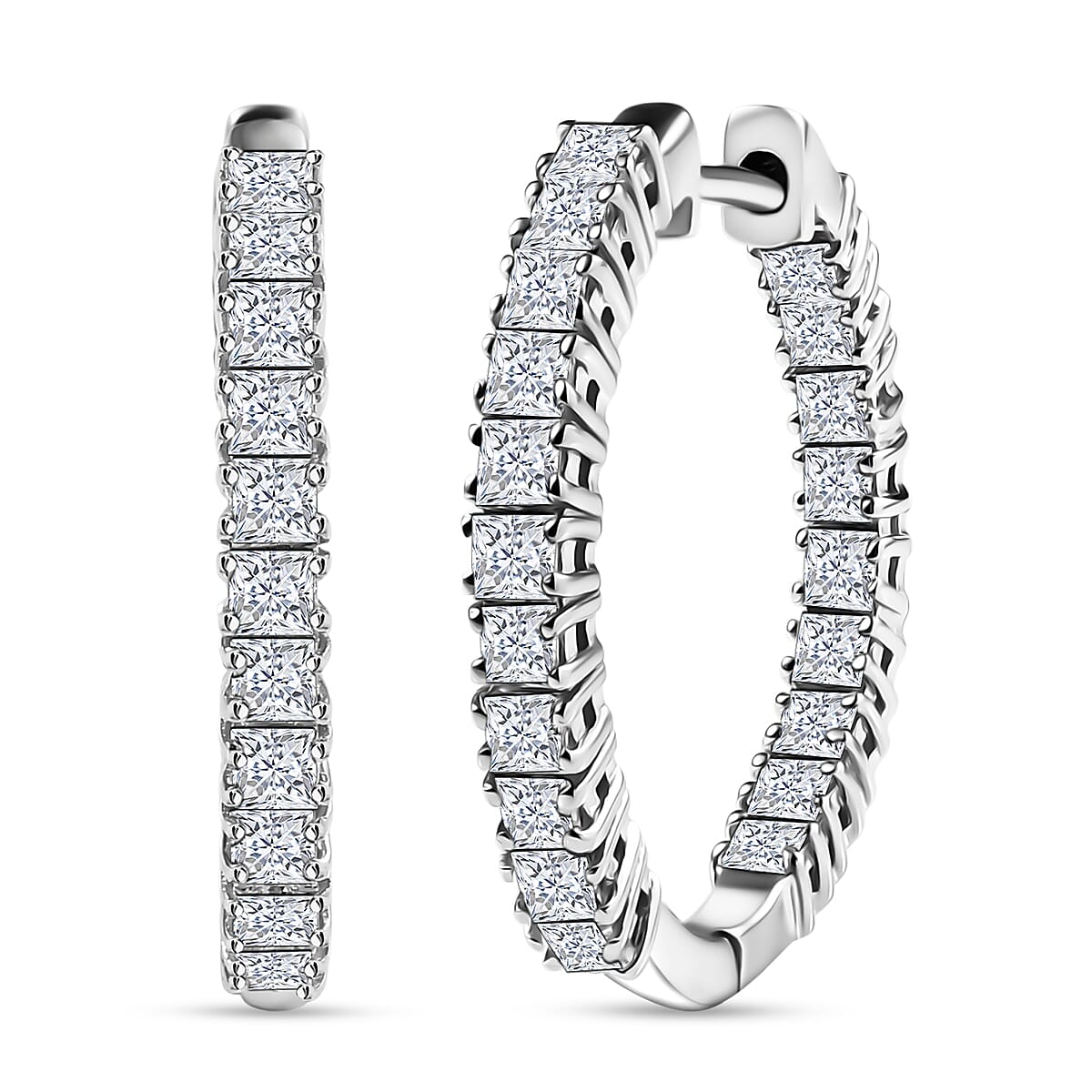 Luxuriant Lab Grown Diamond VS 2.00 ctw Hoop Earrings in Rhodium Over Sterling Silver  image number 0