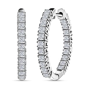 Luxuriant Lab Grown Diamond VS 2.00 ctw Hoop Earrings in Rhodium Over Sterling Silver 