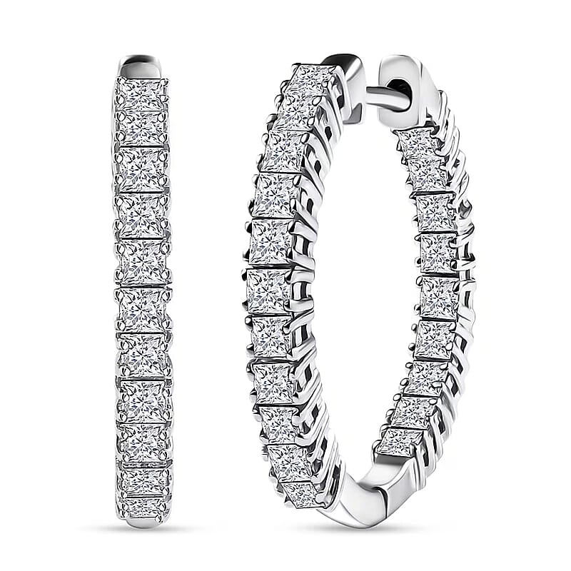 Luxuriant Lab Grown Diamond Hoop Earrings in Rhodium Over Sterling Silver 2.00 ctw