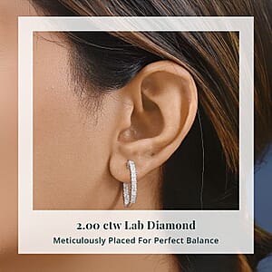 Luxuriant Lab Grown Diamond Hoop Earrings in Rhodium Over Sterling Silver 2.00 ctw