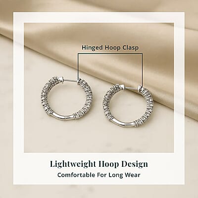 Luxuriant Lab Grown Diamond Hoop Earrings in Rhodium Over Sterling Silver 2.00 ctw