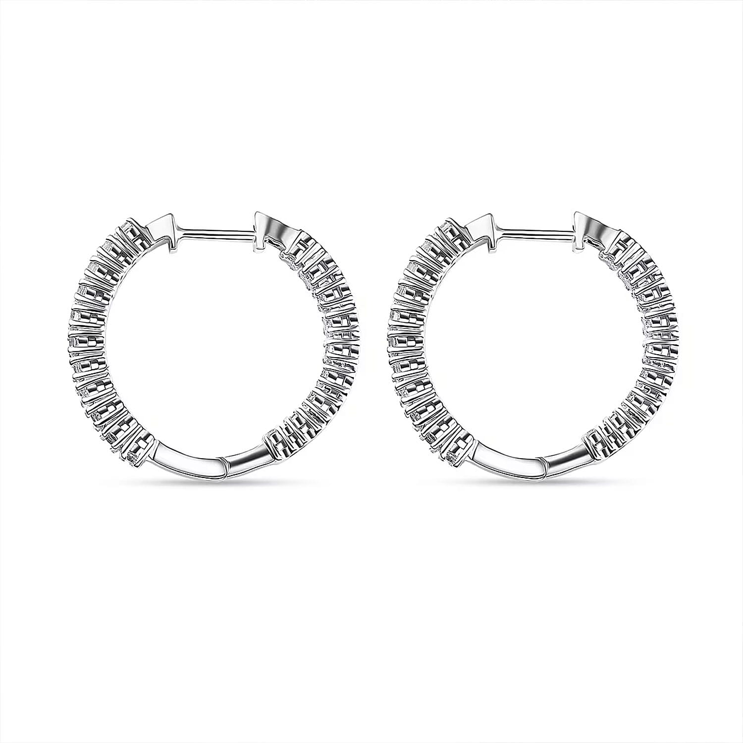 Luxuriant Lab Grown Diamond Hoop Earrings in Rhodium Over Sterling Silver 2.00 ctw