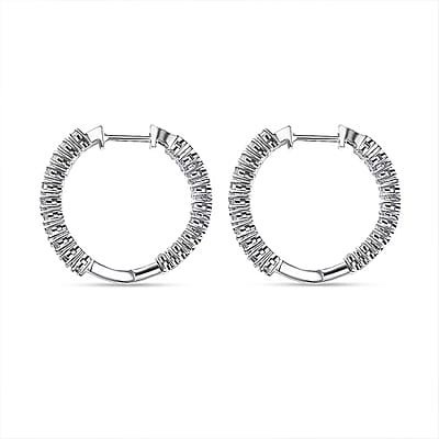 Luxuriant Lab Grown Diamond Hoop Earrings in Rhodium Over Sterling Silver 2.00 ctw