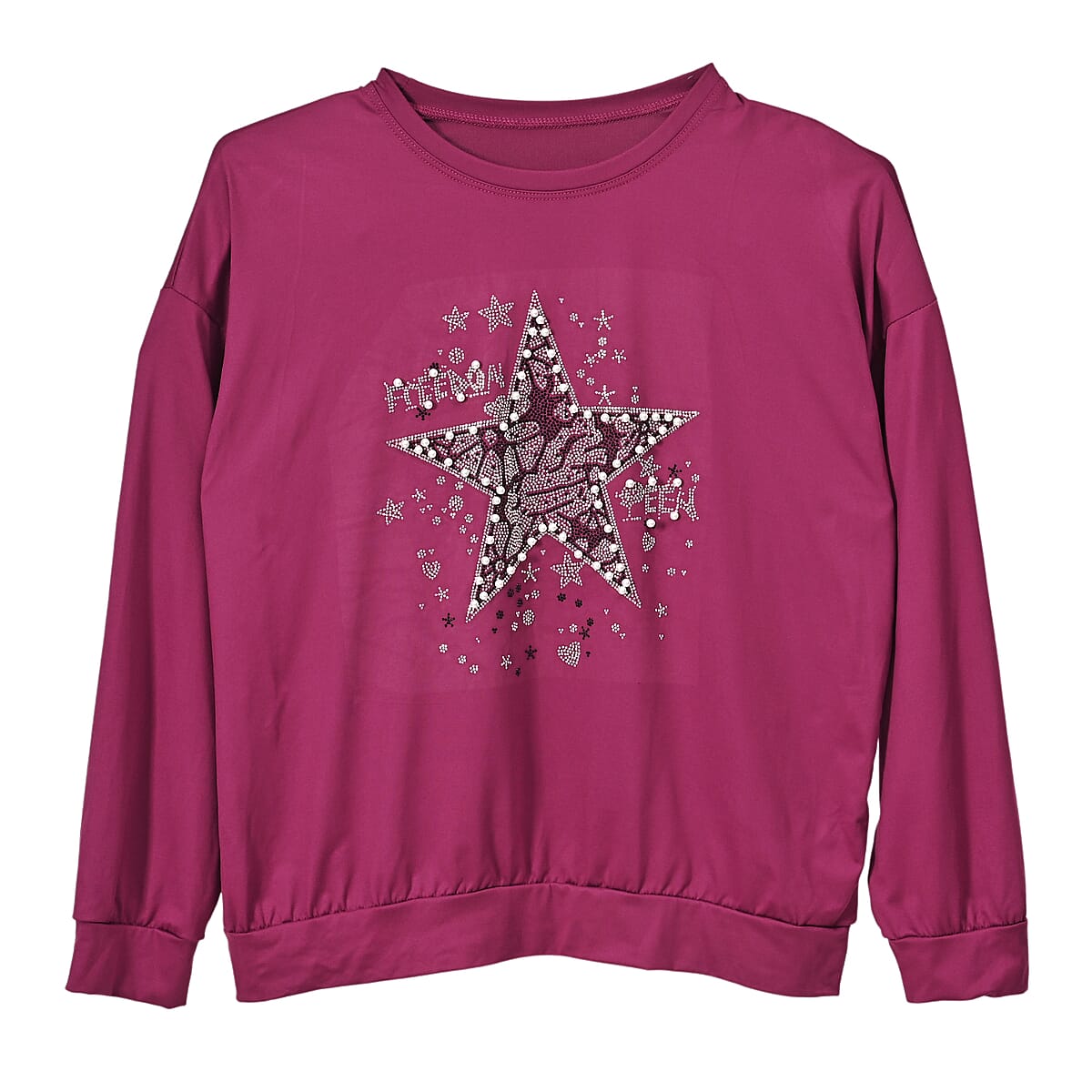 Doorbuster Tamsy Purple Bold Star Crystal Long Sleeve Top - One Size Fits Up to XLarge image number 0