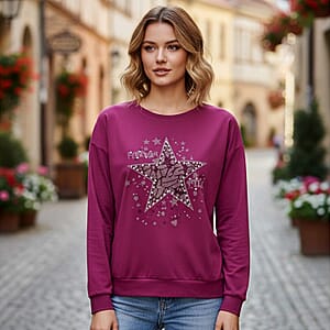 Doorbuster Tamsy Purple Bold Star Crystal Long Sleeve Top - One Size Fits Up to XLarge