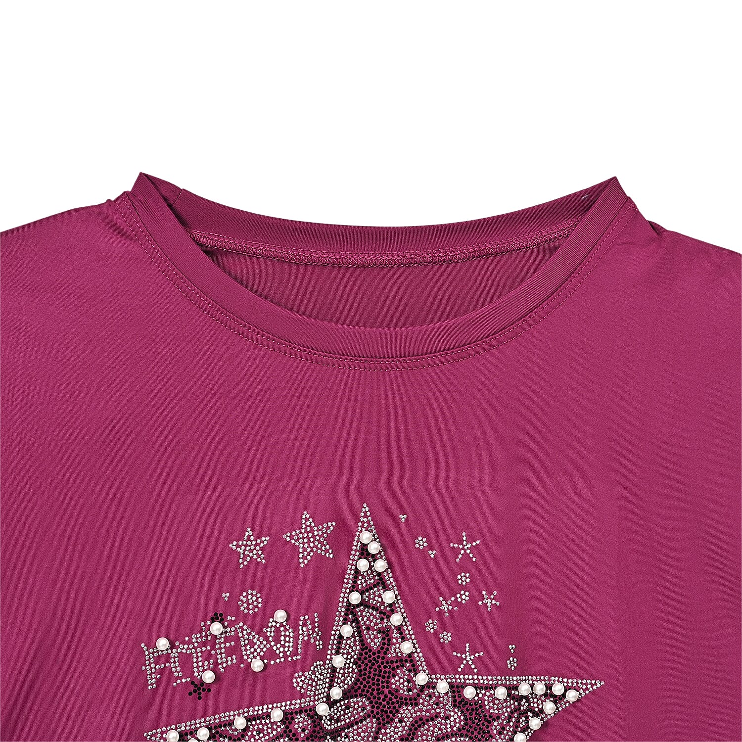  Tamsy Purple Bold Star Crystal Long Sleeve Top - One Size Fits Up to XLarge
