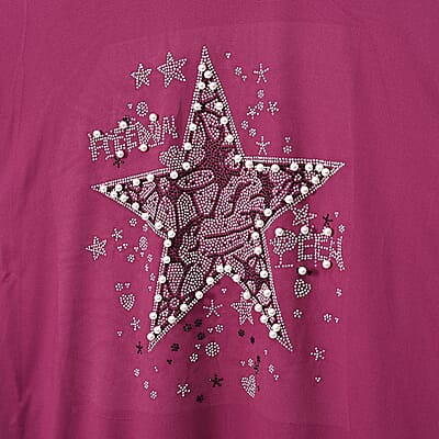 Tamsy Purple Bold Star Crystal Long Sleeve Top - One Size Fits Up to XLarge