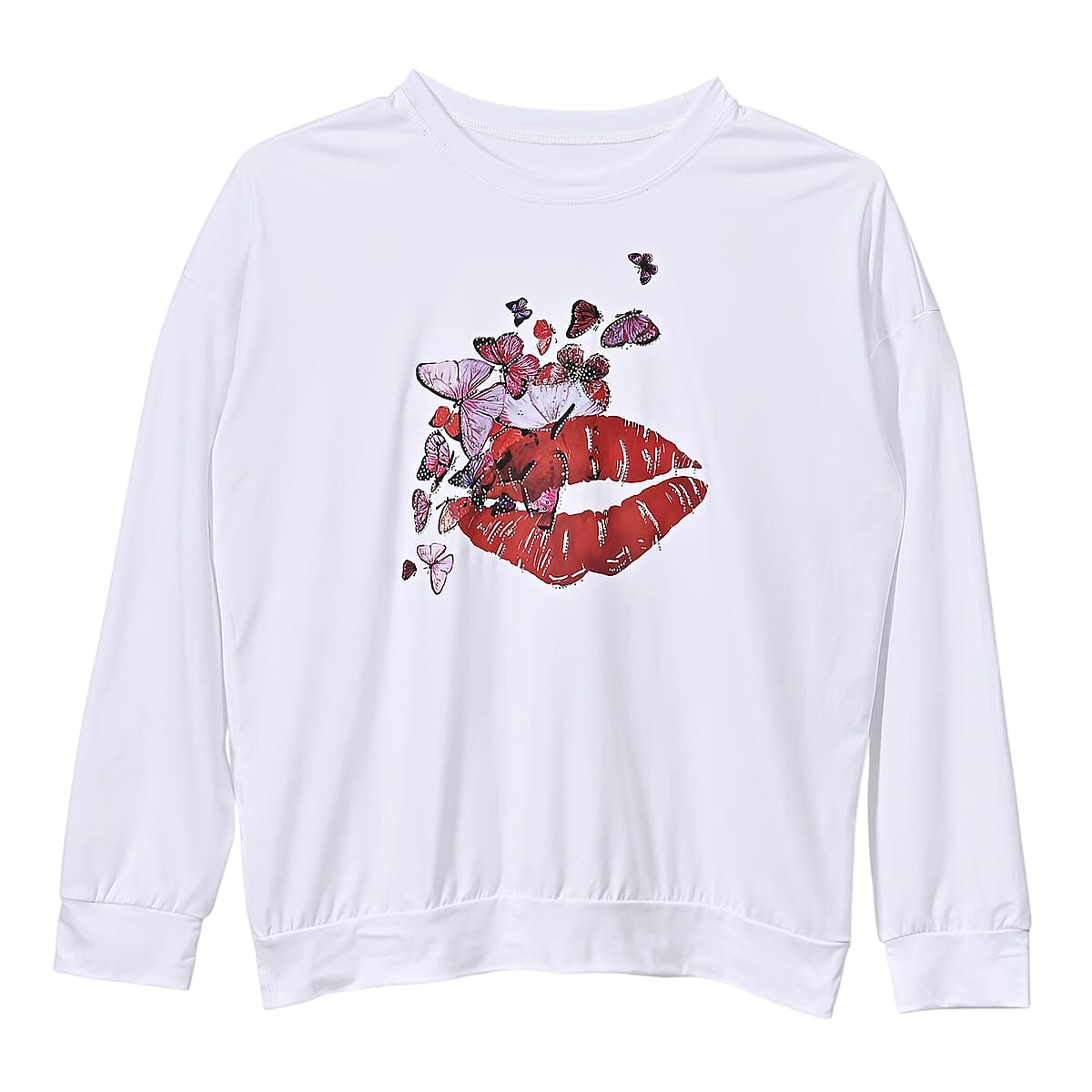  Tamsy White Eye Catching Lip Crystal Long Sleeve Top - One Size Fits Up to XLarge image number 0