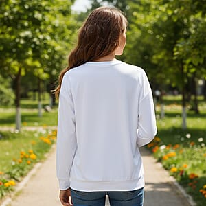  Tamsy White Eye Catching Lip Crystal Long Sleeve Top - One Size Fits Up to XLarge