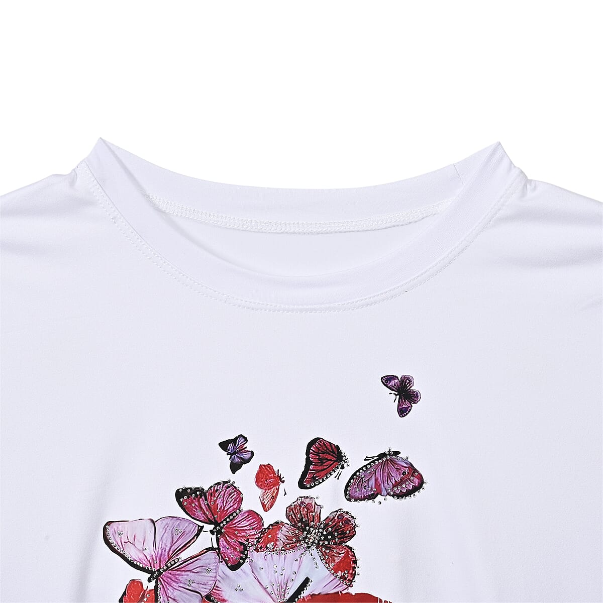  Tamsy White Eye Catching Lip Crystal Long Sleeve Top - One Size Fits Up to XLarge image number 4