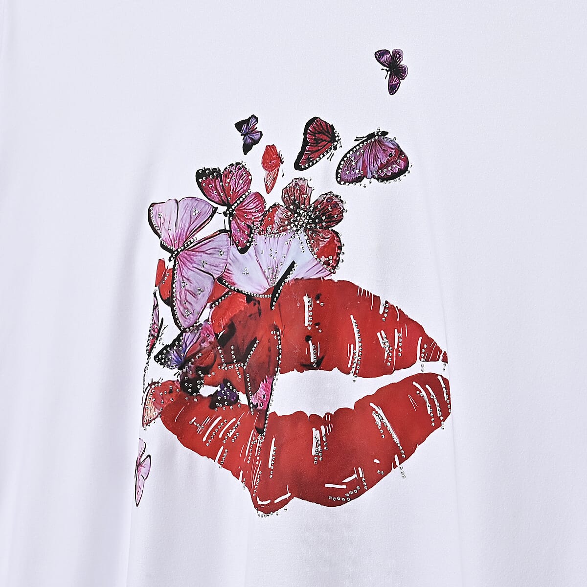  Tamsy White Eye Catching Lip Crystal Long Sleeve Top - One Size Fits Up to XLarge image number 5