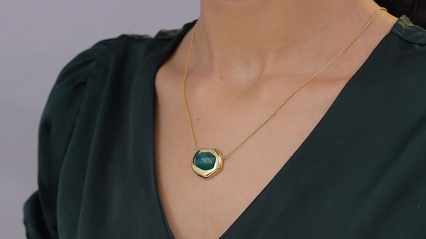 D'Joy Green Onyx 8.50 ctw Necklace in 18K YG Plated Sterling Silver 20 Inches
