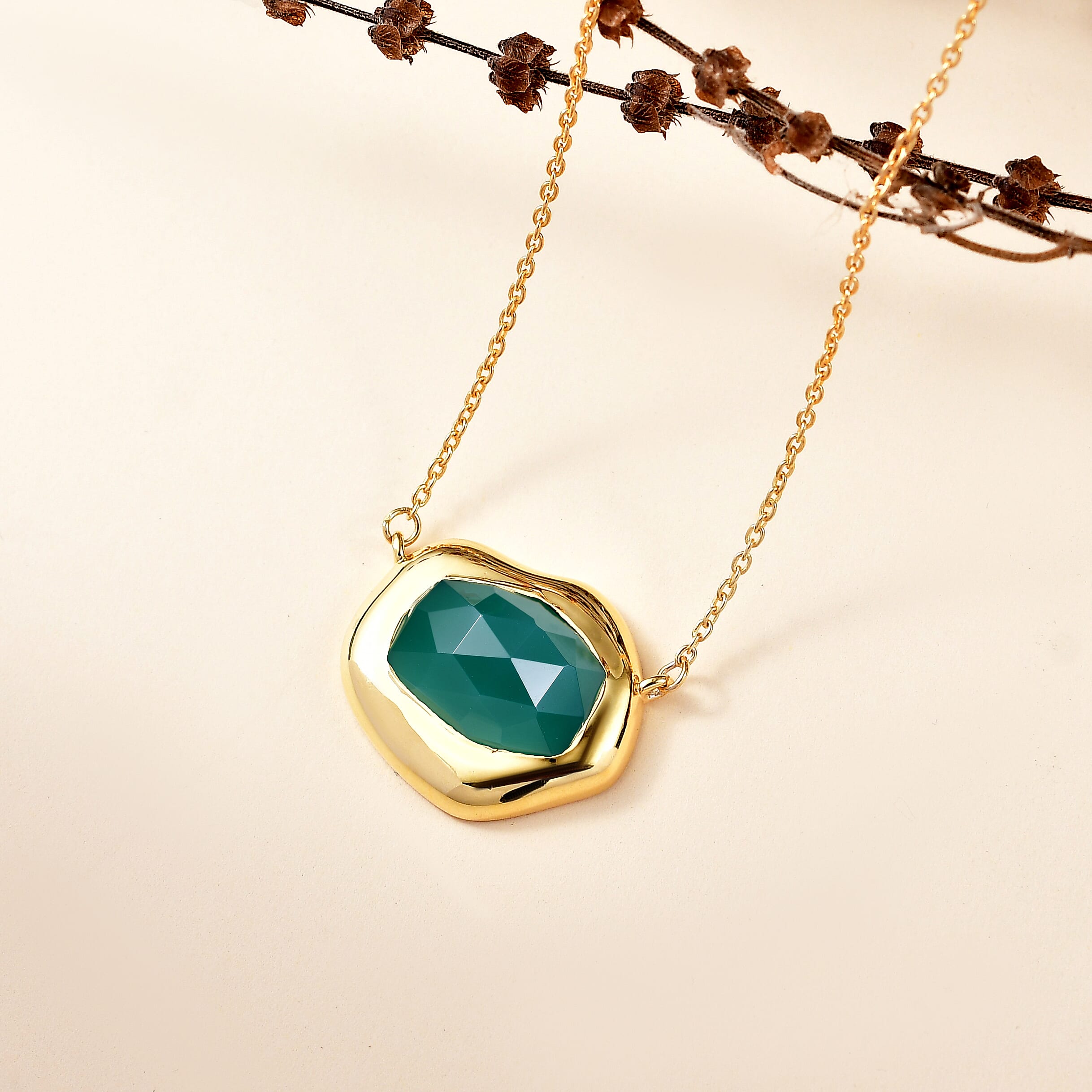 D'Joy Green Onyx 8.50 ctw Necklace in 18K YG Plated Sterling Silver 20 Inches