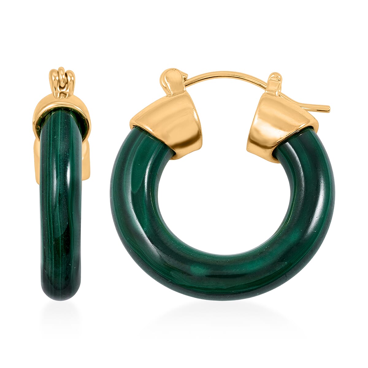 African Malachite 35.00 ctw Hoop Earrings in Goldtone  image number 0