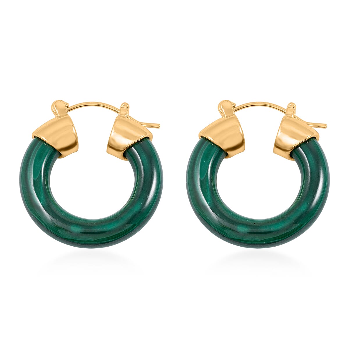 African Malachite 35.00 ctw Hoop Earrings in Goldtone  image number 3