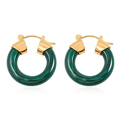 African Malachite Hoop Earrings in Goldtone 35.00 ctw