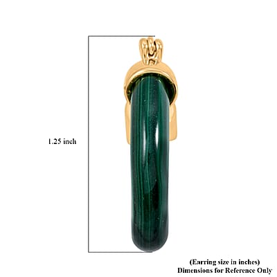 African Malachite Hoop Earrings in Goldtone 35.00 ctw