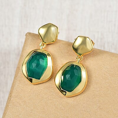 D'Joy Green Onyx 2.40 ctw Earrings in 18K YG Plated Sterling Silver