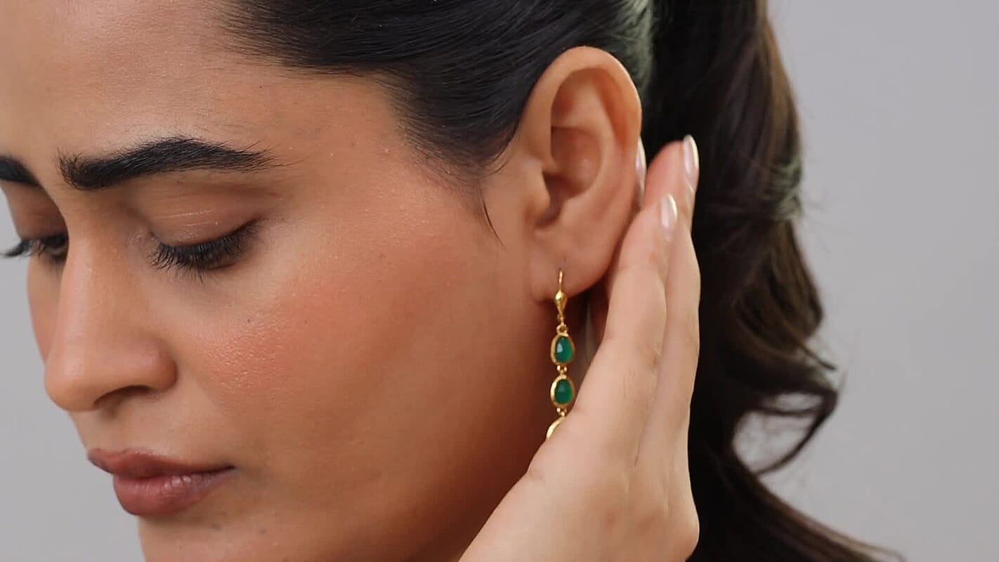 D'Joy Green Onyx Dangling Earrings in 18K Vermeil YG Over Sterling Silver 4.15 ctw