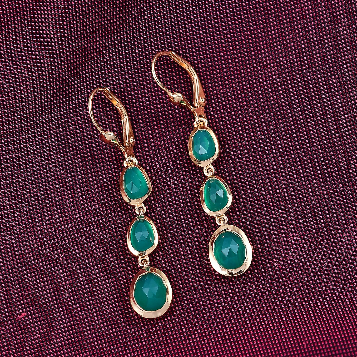 D'Joy Green Onyx 4.15 ctw Dangling Earrings in 18K Vermeil Yellow Gold Over Sterling Silver 